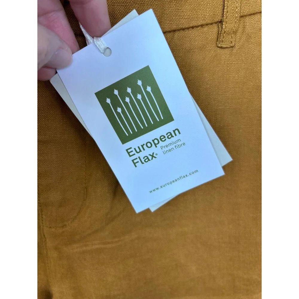 Garnet Hill European Flax Linen Straight Leg Pants Ochre‎ Turmeric Size 8